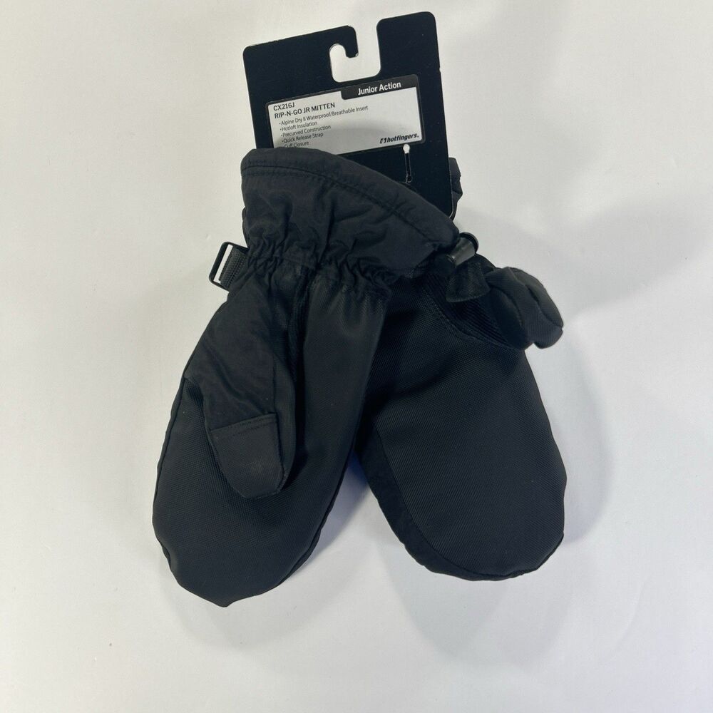 Hot Fingers Alpine Dry II Mittens Youth Lg (9-10) Black Insulated Waterproof NWT